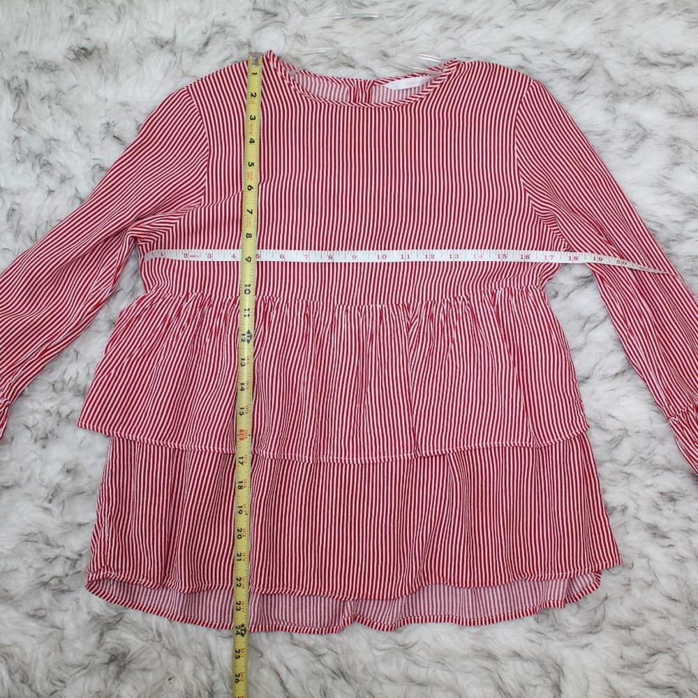 Zara Red Striped Ruffle Tier Hem Blouse - Picture 3 of 8